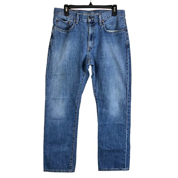 Eddie Bauer Men Jeans Size 33x32 Straight Blue Distressed Hems Classic Denim - Picture 3 of 16